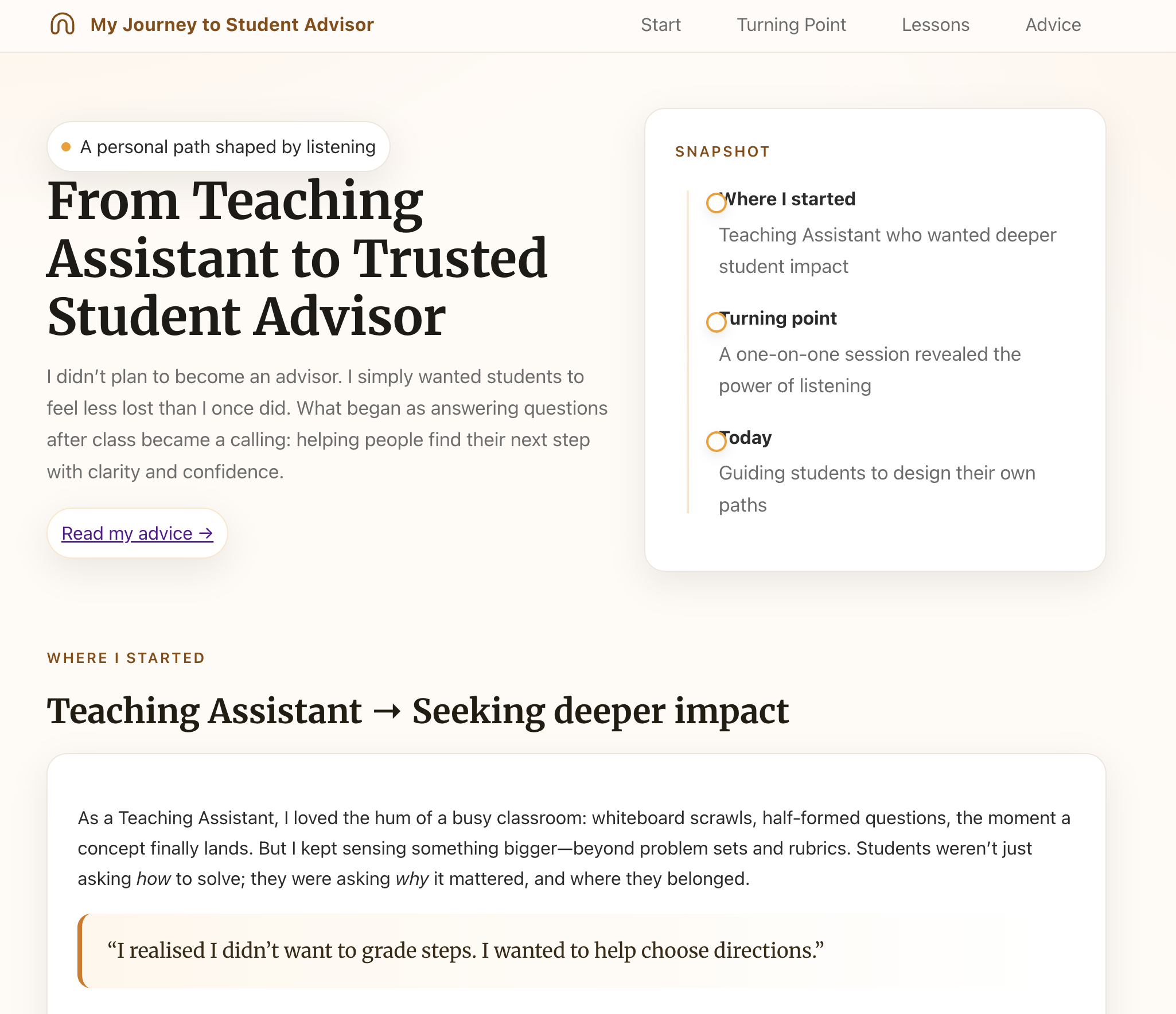 ChatGPT result: My Journey to Student Advisor - First Result